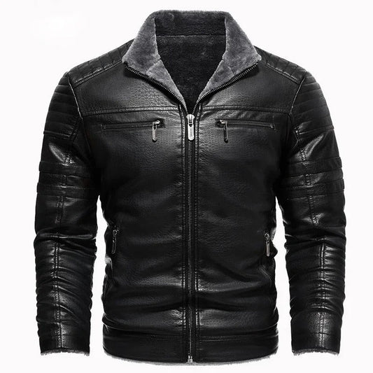 Retro Fleece Lined Leather Jacket