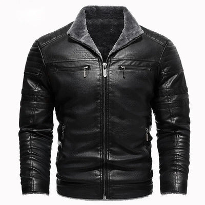 Retro Fleece Lined Leather Jacket