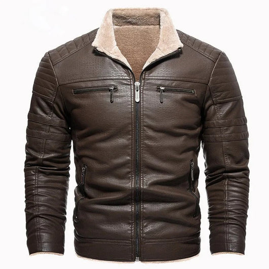 Retro Fleece Lined Leather Jacket