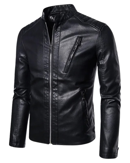 Elegant Stand Collar Leather Jacket